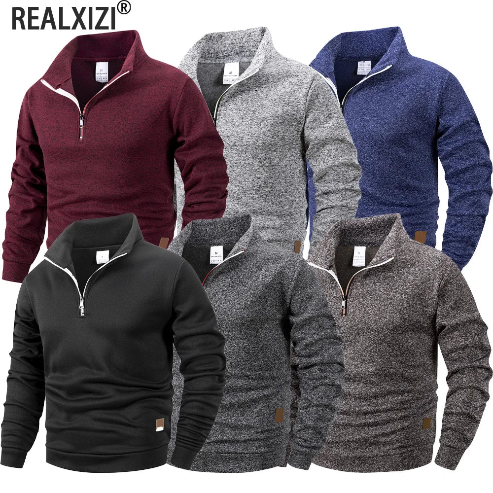 Autumn Men's Stand Collar Pullovers Slim Fit Warm Solid Color Half Zipper Long Sleeve Sweater Men's Casual Sweatshirts Top