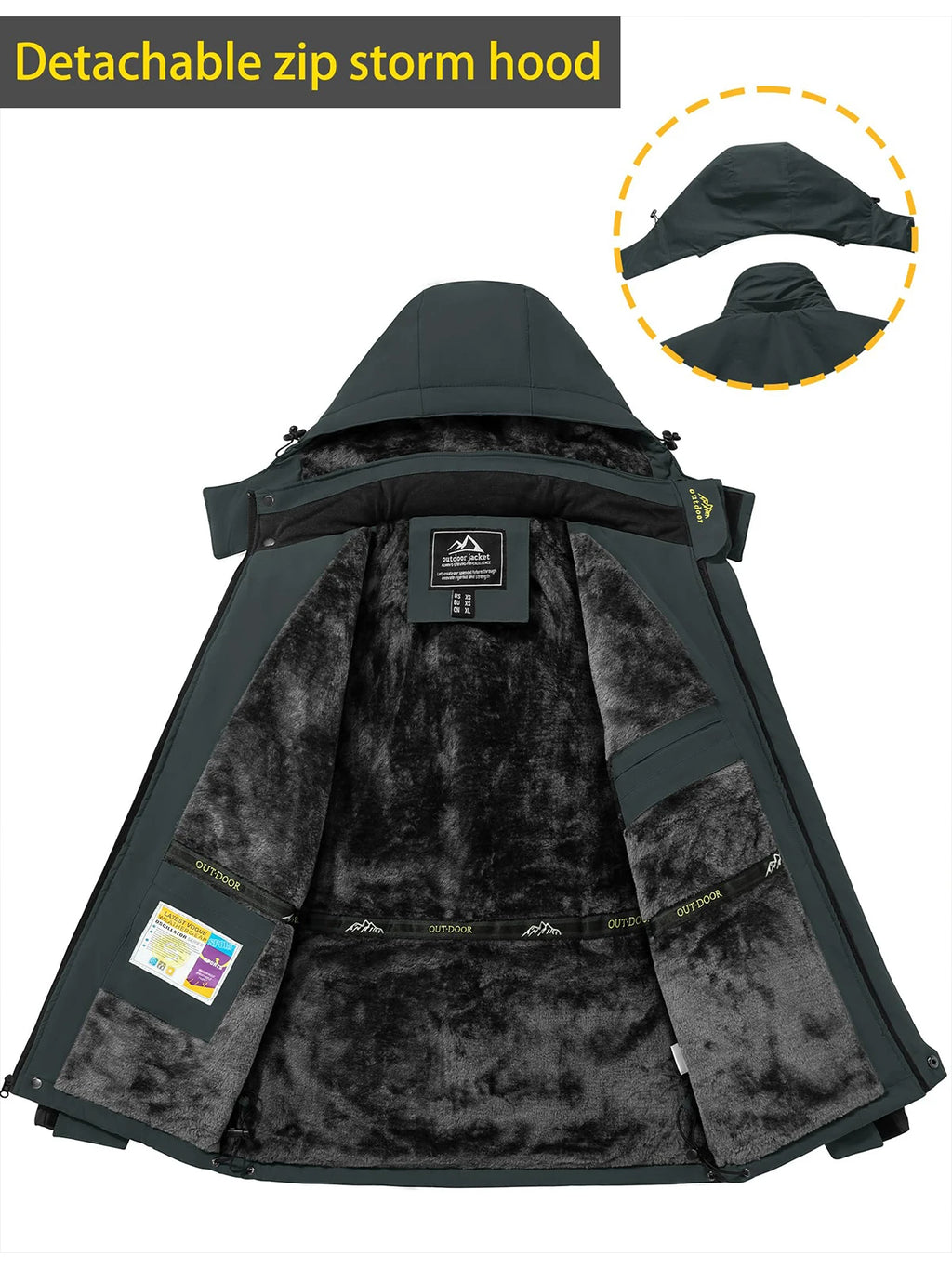 MAGCOMSEN Ski Jackets Fleece Lining Parka Waterproof Snow Coats Removable Hooded Warm Coats Thermal Windbreakers