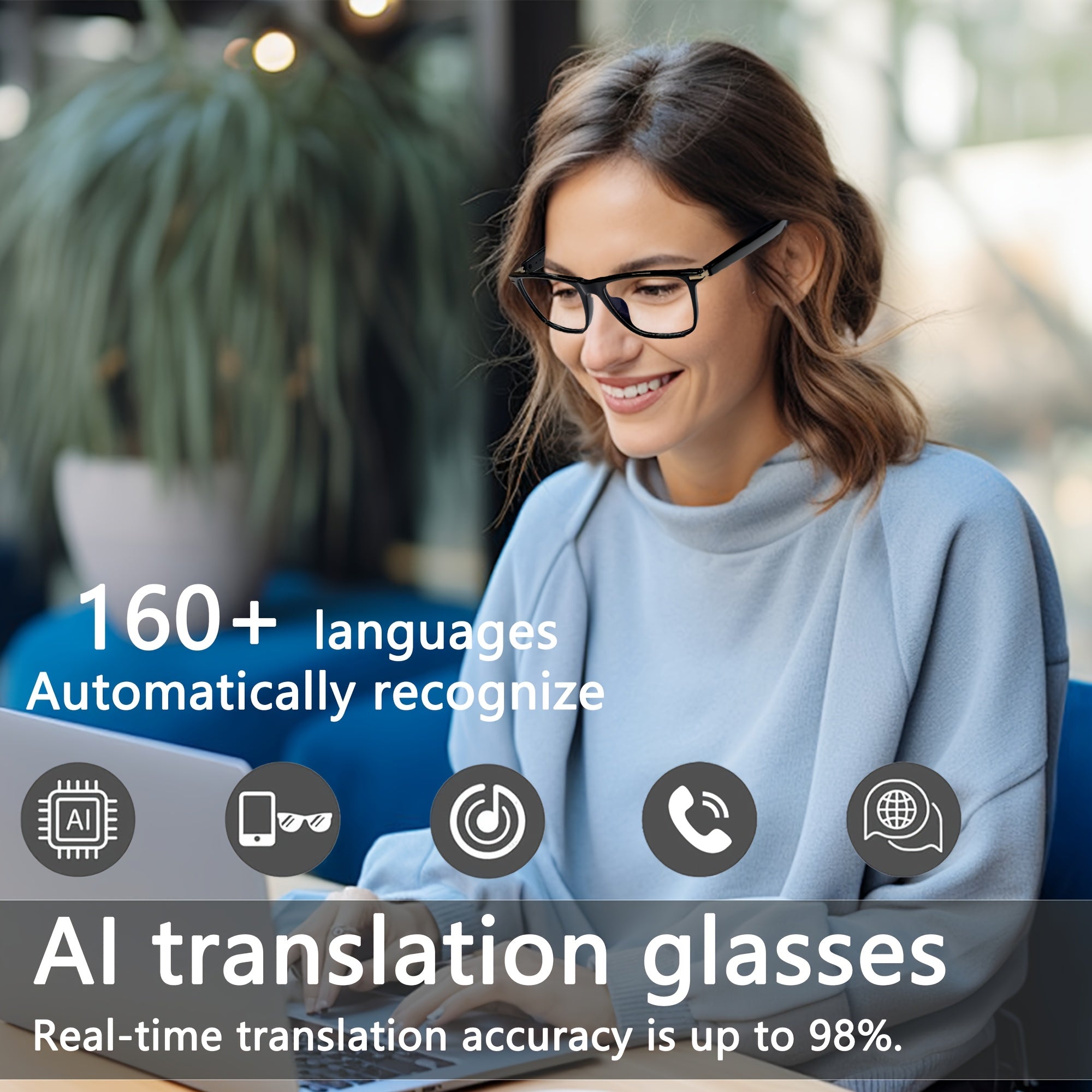 OICIIDO New AI Smart Glasses Support Real-time Translation for 160+ Languages And Video Translation. Equipped with Chat GPT System. Multifunctional Audio Glasses for Men And Women. Built-in Microphone And Speaker. HD Voice Calls And Hi-Fi Music